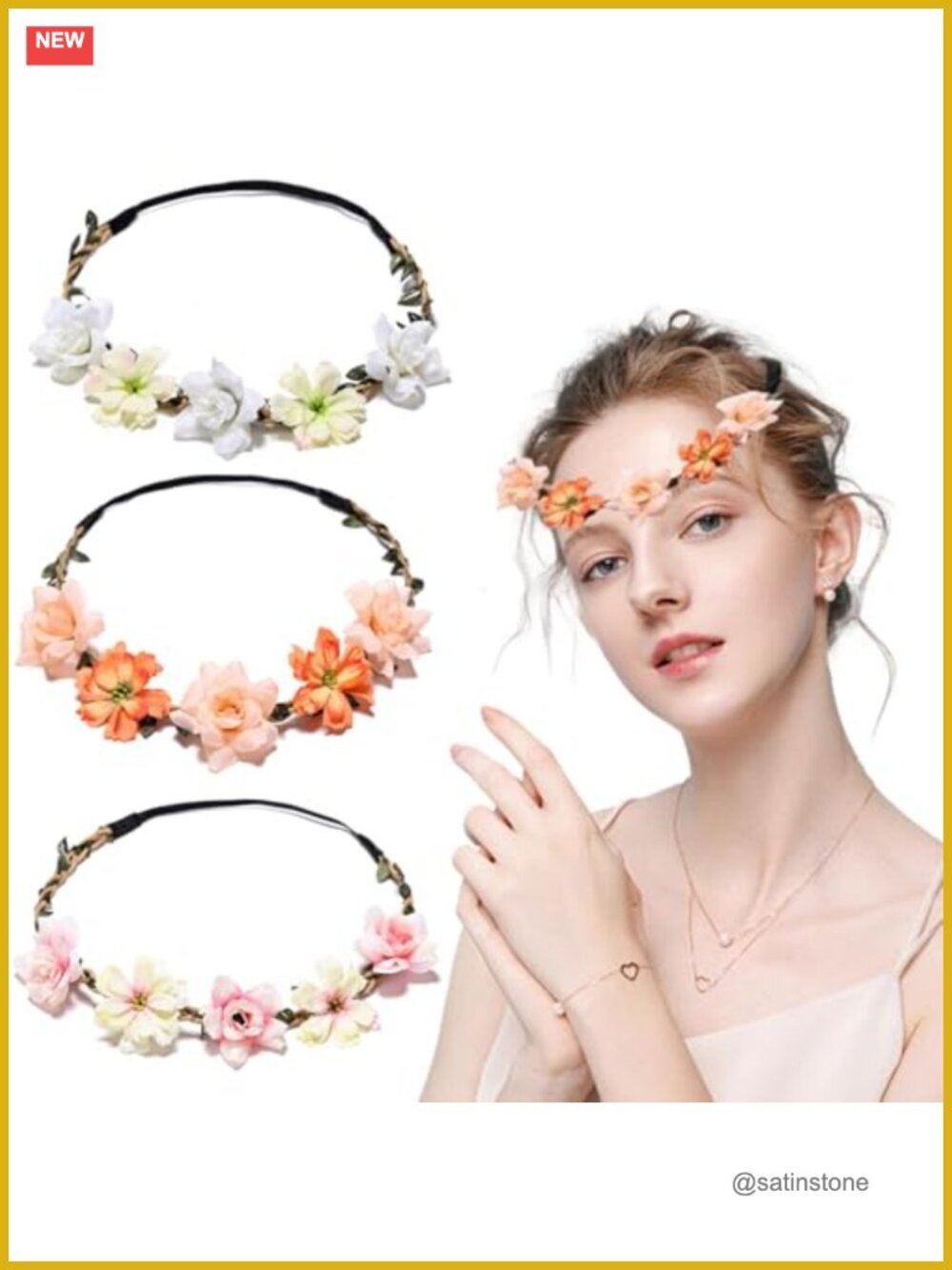 3 Pcs Flower Crown Headbands Elastic Boho Fabric Hair Accessories